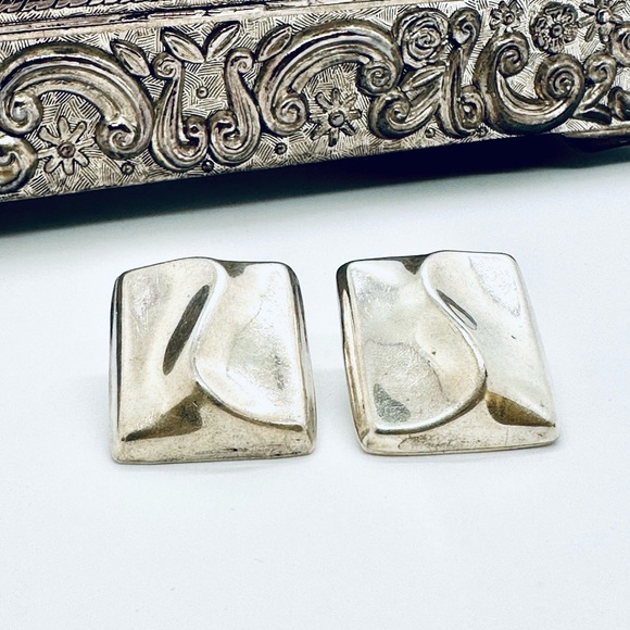 Vintage Modernist Large Silver Earrings - Picture 1 of 9